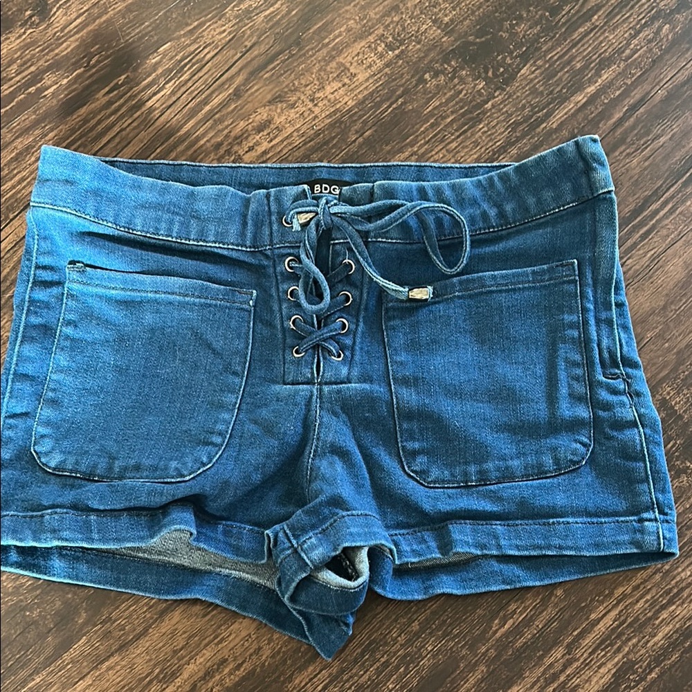 BDG Lace-Up Blue Jean Shorts
